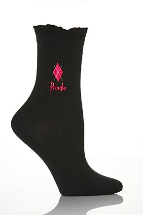 Pringle Ladies 2 Pair Pringle Kelly Argyle Embroidered Socks In 7 Colours Navy