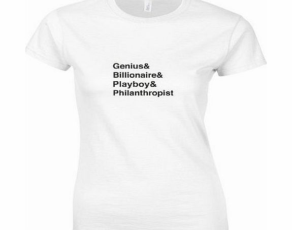 Genius Billionaire Playboy Philanthropist, Tony Stark inspired Ladies Printed T-Shirt White / Black S = 6-8