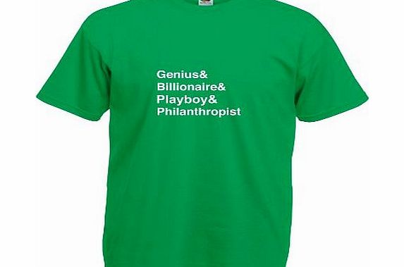 Genius Billionaire Playboy Philanthropist, Tony Stark inspired Mens Printed T-Shirt Kelly Green / White 2XL