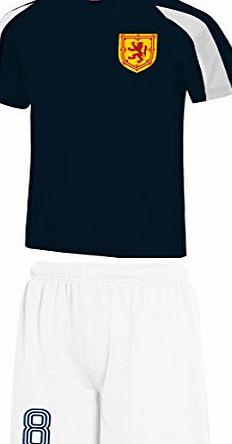 Printmeashirt Kids Customisable Scotland style home football kit shirt and shorts, navy/white 9/11 yrs