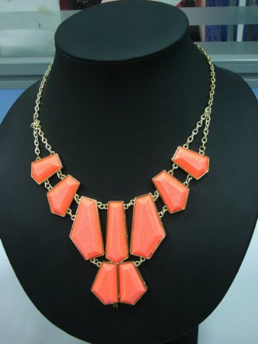 Large Statement Womens Vintage Fashion Jagged Necklace Jewellery Chain Rare Set (Coral)
