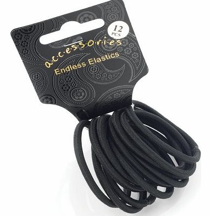 Pritties Accessories Set of 12 Black Thick Snag Free Endless Hair Elastics Bobbles Hair Bands