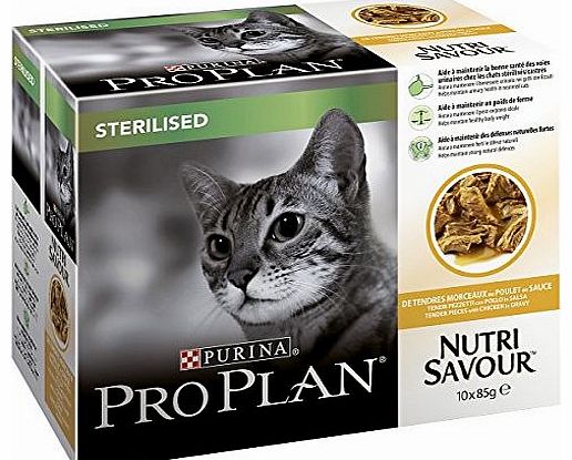 PRO PLAN Cat Wet NutriSavour Sterilised with Chicken in Gravy 10x85g (Pack of 4, Total 40 Pouches)