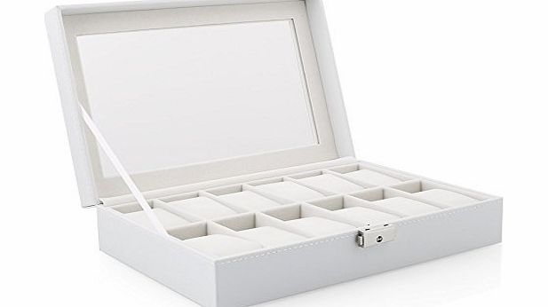 ProDeals(TM) 12 Grid Lockable Leather Watch Display Storage Boxes Cases for Men Women Ladies, Jewellery Storage Box Organiser