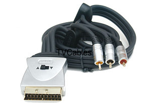 Profigold PGV7544 1.5m Scart to 3x Phono Cable With Direction Switch