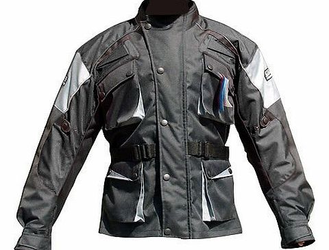  Brand Mens Armoured WaterProof Racing Stylish Motorbike Motorcycle Jacket (XL, Black/Grey/Black)