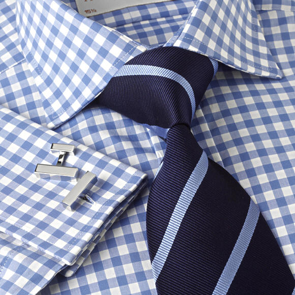 Prowse and Hargood Blue Block Gingham Check Shirt