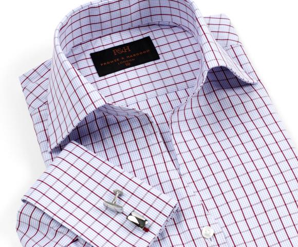 Prowse and Hargood Maroon Chato Check Fitted Shirt
