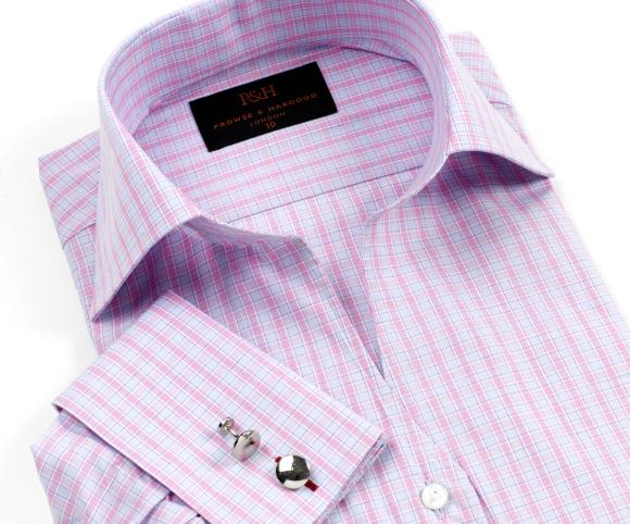 Prowse and Hargood Pink Buena Check Fitted Shirt