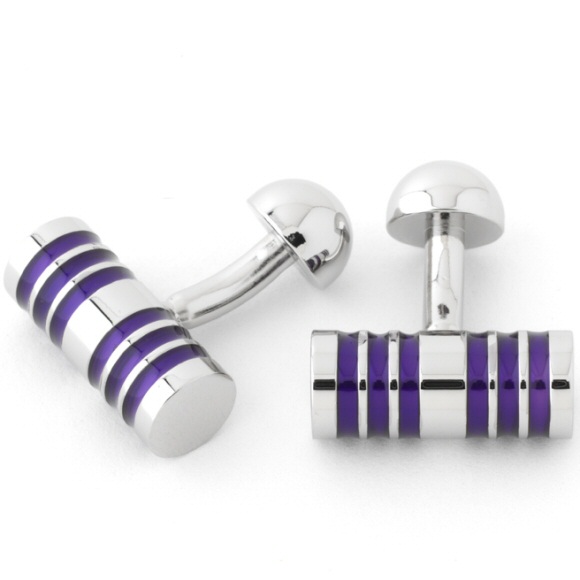 Prowse and Hargood Purple Stripe Cylinder Cufflinks