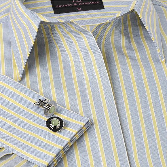 Prowse and Hargood Womens Blue & Yellow Stripe Fitted Shirt
