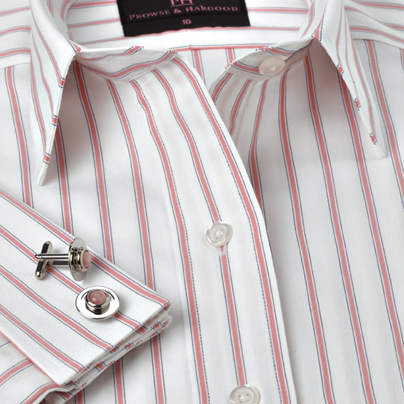 Prowse and Hargood Womens Pink Stripe Classic Shirt