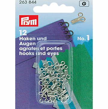 Prym Hooks and Loops, Size 1, Pack of 12