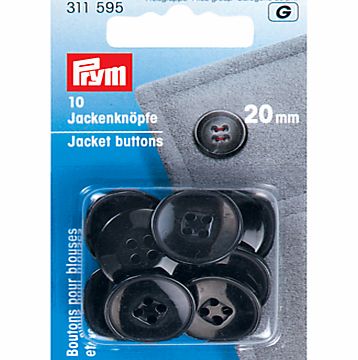 Prym Jacket Buttons, 20mm, Pack of 10, Black