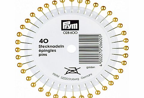 Prym Pearl Head Pins, Gold, 38mm, Pack of 40