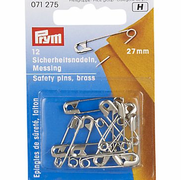 Prym Safety Pins, Brass, 27mm, Pack of 12