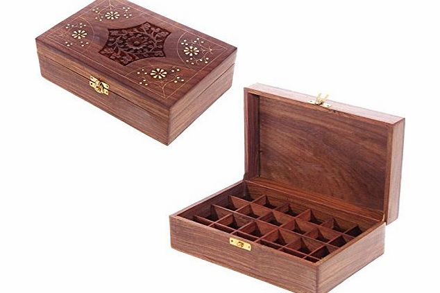 Puckator Sheesham Wood Essential Oil Box - Design 2 (Holds 24 Bottles)