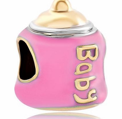 Pugster Cute Golden Pacifiers Rose Pink Little Baby Feeding Bottle Charm Bead