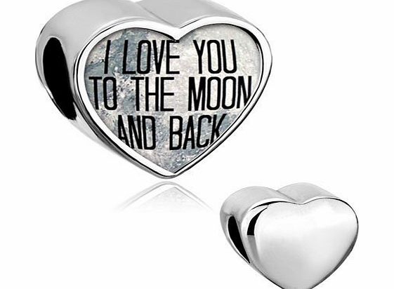 Pugster Heart ``I Love You To The Moon and Back`` Love Charm Beads fit Pandora Charm Bracelet