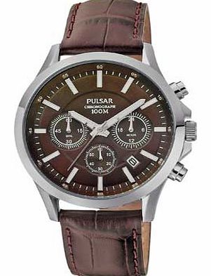 Pulsar Mens Brown Leather Chronograph Watch