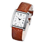 Pulsar mens brown leather strap watch