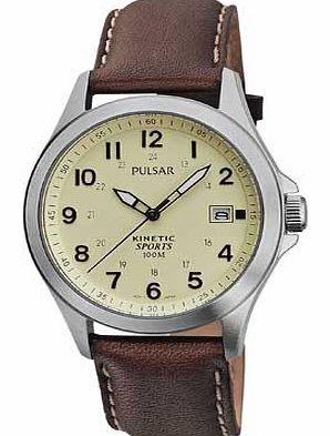 Mens Kinetic Cream Dial Brown Strap Watch
