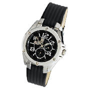 Pulsar mens multi black dial leather strap watch
