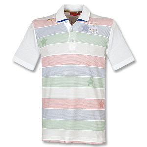 2009 Italy Polo Shirt - Coloured Stipes - White