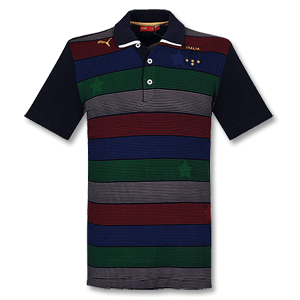 2009 Italy Polo Shirt - Coloured Stripes - Navy