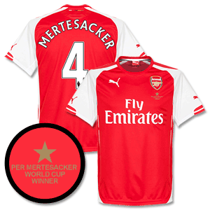 Arsenal Home Mertesacker Shirt 2014 2015 Inc WC