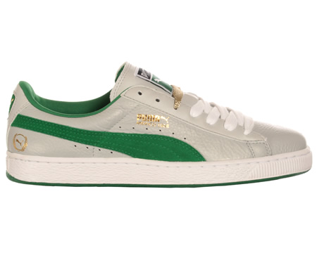 Basket Classic Grey/Green Leather Trainers