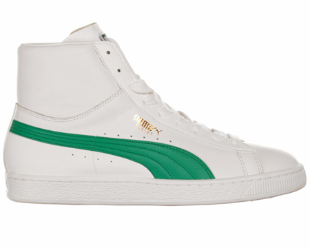 Basket Classic Mid White/Green Leather
