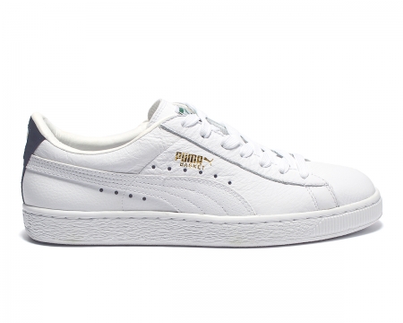 Basket Classic White/Navy Leather Trainers