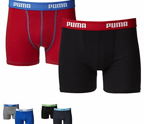 Puma Boys Boxer Shorts 2P Soft Feel Fabric Sports Pants Two Pair Pack - Red/Blue/Black, 13-14 Yrs