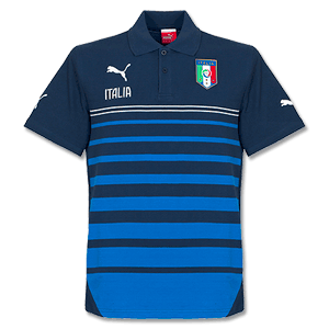 Italy Navy Hooped Polo Shirt 2014 2015