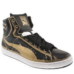 Puma Male First Round Sketch Leather Upper Fashion Trainers in Black and Gold