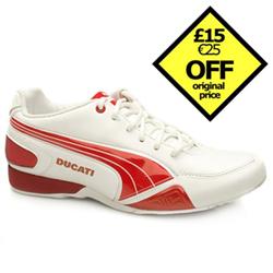 Male Motorazzo Ducati Leather Upper Fashion Trainers in White and Red