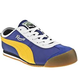 Male Roma 68 Vintage Leather Upper Fashion Trainers in Blue and Yellow