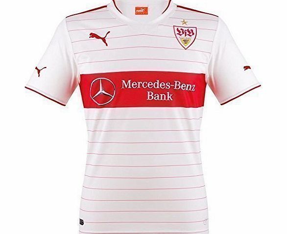 Mens Replica Football Jersey with Sponsors Logo VFB Stuttgart Home Kit white-team regal red Size:XL