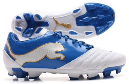 Puma PowerCat 3.12 FG Football Boots White/Blue/Gold