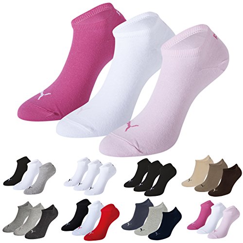 Puma Sports Socks - Unisex Invisible Sneakers 3P -Three Pair Packs Of Plain/Mix Pink Lady UK Size 2.5-5