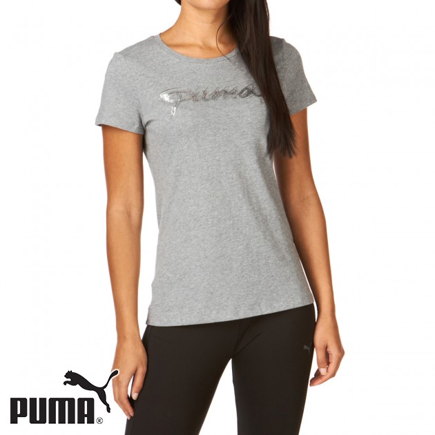 Womens Puma Script T-Shirt - Athletic Grey