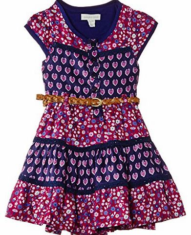 Girls Multi Print Maxi Short Sleeve Dress, Purple (Grape Juice), 3 Years