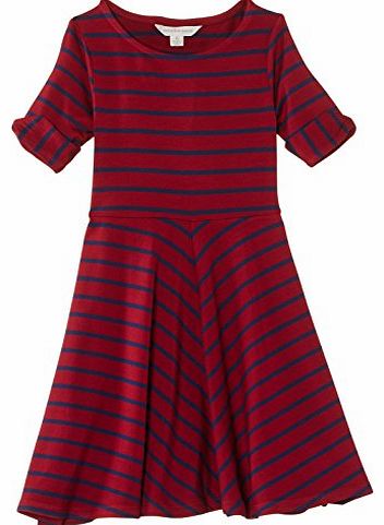 Girls Striped Chevon Knit Short Sleeve Dress, Red (Deep Claret), 9 Years