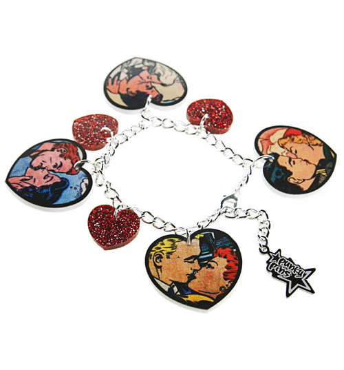 Retro Pop Art Cartoon Kisses Charm Bracelet from