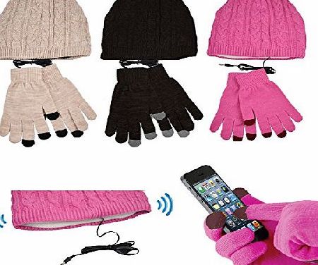 Black Smartphone Touch Screen Gloves & Beanie Headphone Hat Touchscreen iPhone iPad Samsung Galaxy Winter Headset Earphones - use with any Phone Screen - Perfect Christmas Xmas Presen
