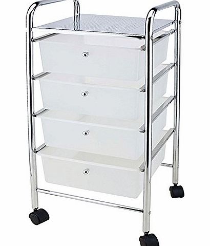 White 4 Tier Drawer Portable Storage Trolley Kitchen Bedroom Kids Toys Clothes Wheels Makeup Nail Salon Hairdressing