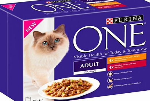 Purina ONE Adult Wet Chicken amp; Beef Mini Fillets in Gravy, 8 x 85 g (Pack of 5)