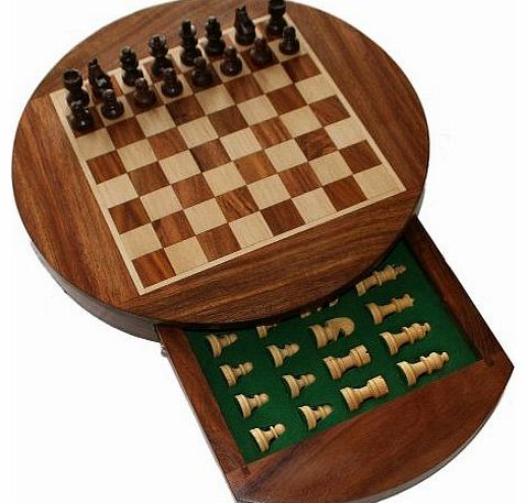 Purity Fair trade 9`` Round Wooden Magnetic Chess Set with Draw