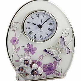 Butterfly and Flowers Glass Oval Clock